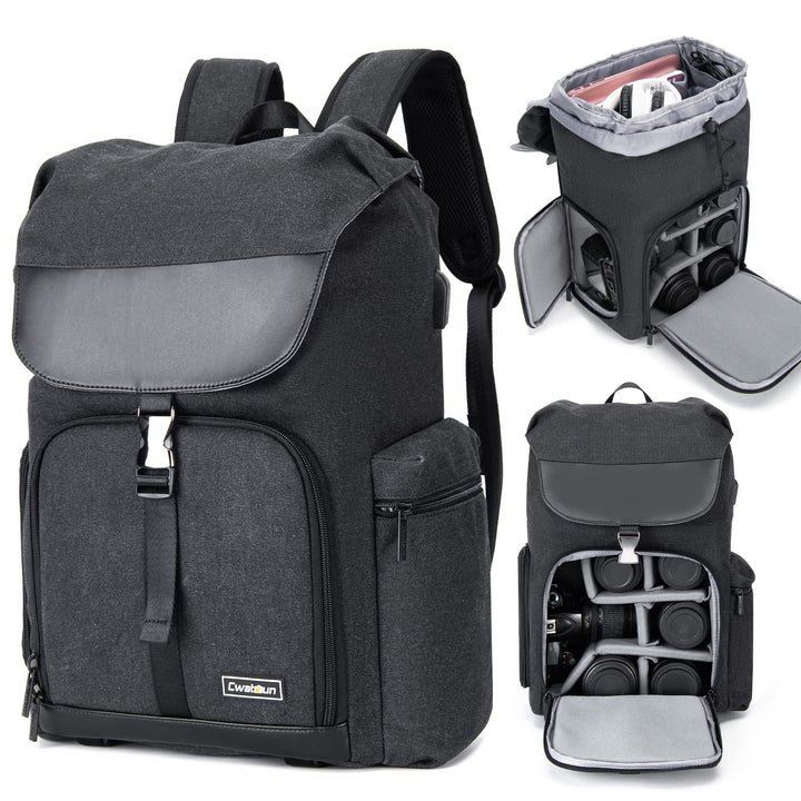 Cwatcun Kamerarucksack Tasche Canvas Professional für SLR DSLR spiegellose Kamera Canon Nikon Sony P