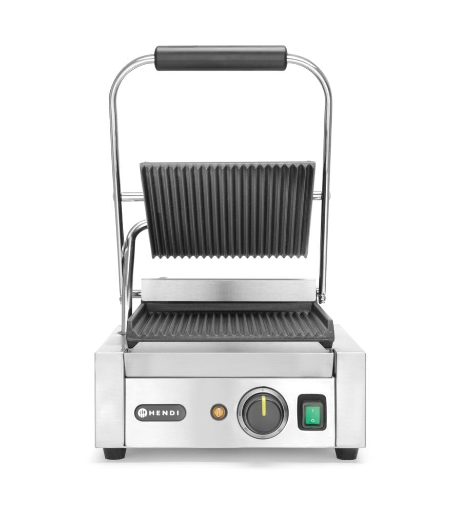 HENDI Kontaktgrill, Einzelversion, Elektrogrill, Tischgrill, Sandwichtoaster, Regelbar bis max. 300°