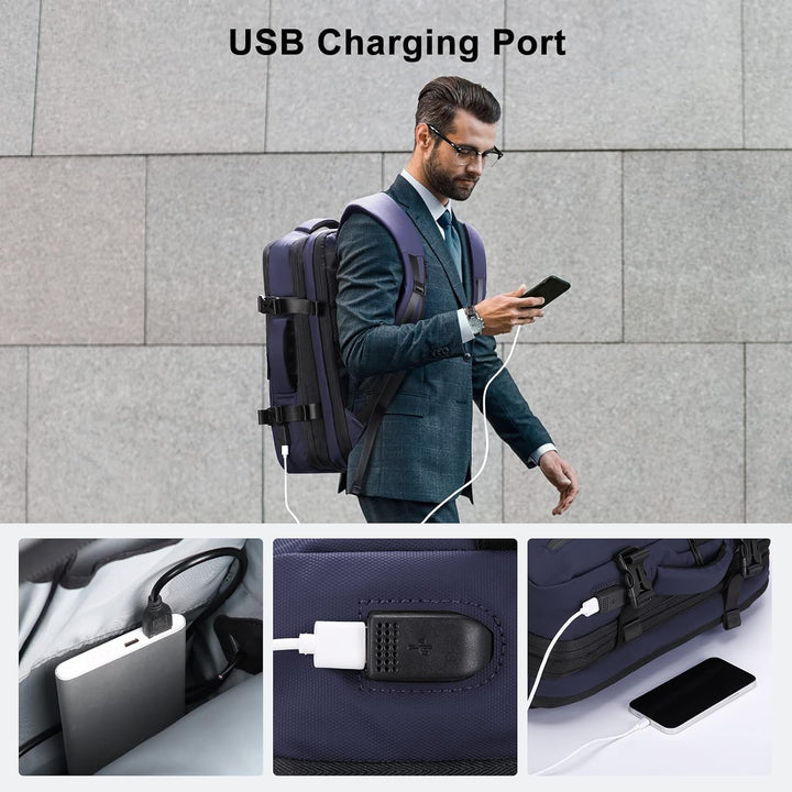 HOMIEE Handgepäck Reiserucksack, Supergross Laptop Rucksack Erweiterbar Diebstahlsicher Wasserabweis