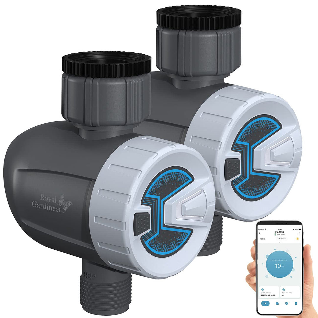 Royal Gardineer Magnetventil Bluetooth: 2er-Set smarte programmierbare Bewässerungscomputer mit BT &