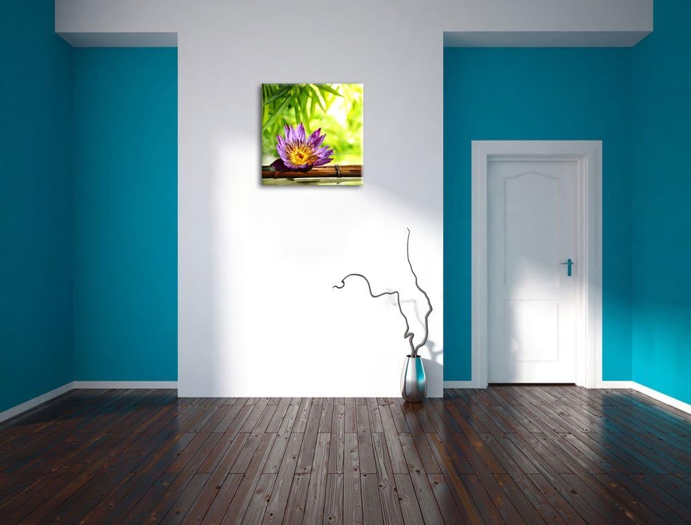 Pixxprint Seerose auf Bambus Wellness als Leinwandbild Quadratisch/Grösse: 70x70 / Wandbild/Kunstdru