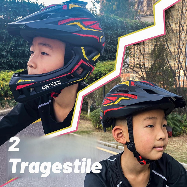Kinder Fahrradhelm Leicht Integralhelm Kinder mit Abnehmbaren Kinnschutz Abnehmbarer Visier Kinder D