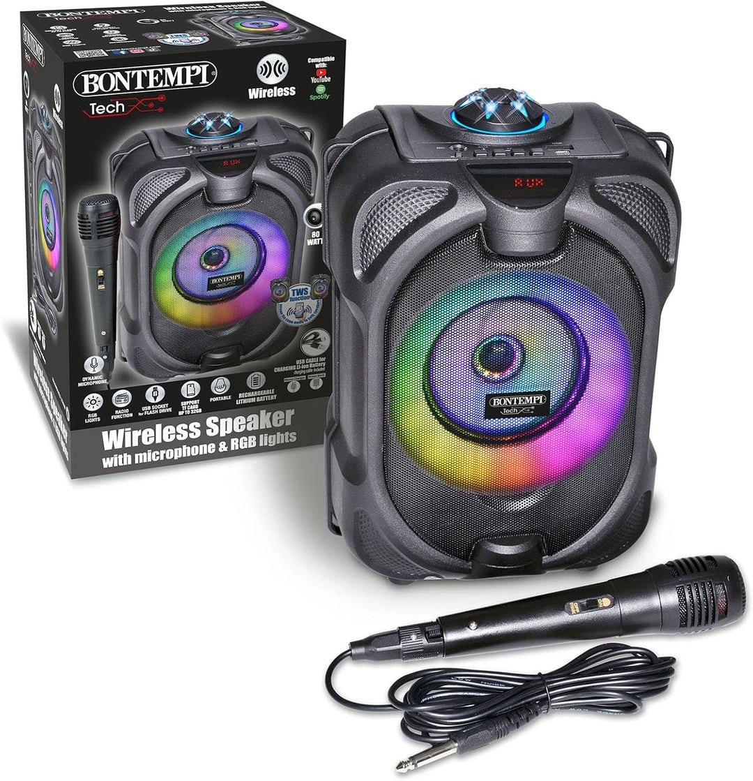 Bontempi | SonicSync - Drahtloser Verstärker Karaoke mit dynamischem Mikrofon, Lichteffekten und Ech