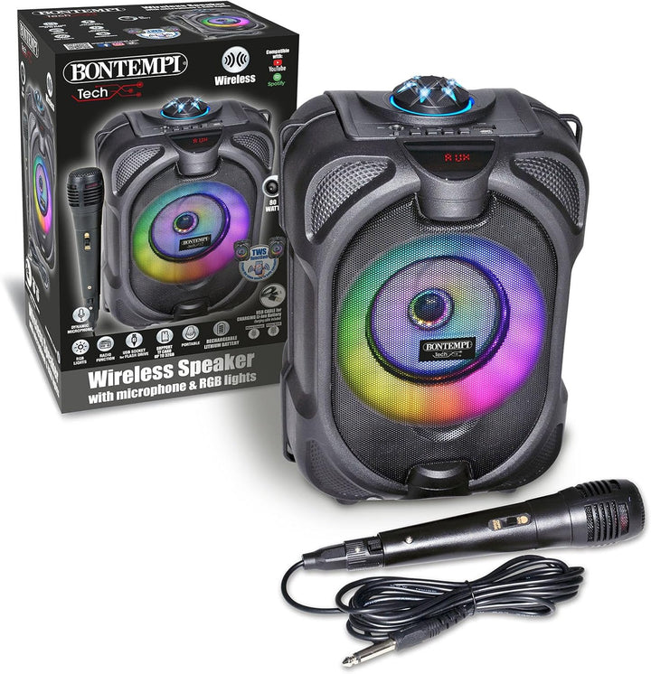 Bontempi | SonicSync - Drahtloser Verstärker Karaoke mit dynamischem Mikrofon, Lichteffekten und Ech