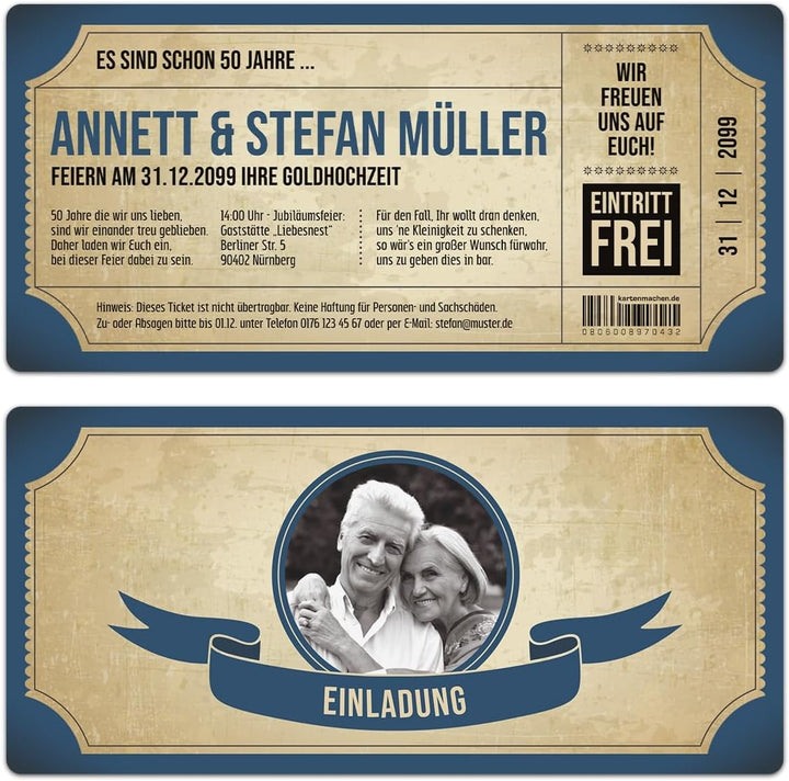 Kartenmachen.de Individuelle Foto Goldhochzeit Hochzeitseinladungen ab 10 bis 100 Stück selbst gesta