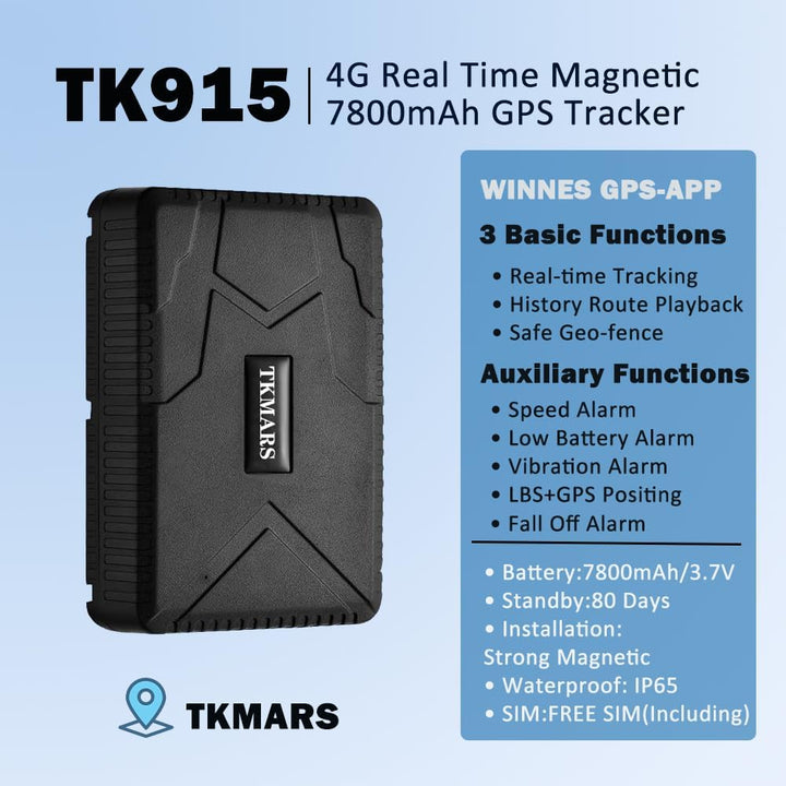 TKMARS Auto GPS-Tracker, 7800mAh Lange Akkulaufzeit, 4G, magnetisch, wasserdicht, Echtzeit GPS Track
