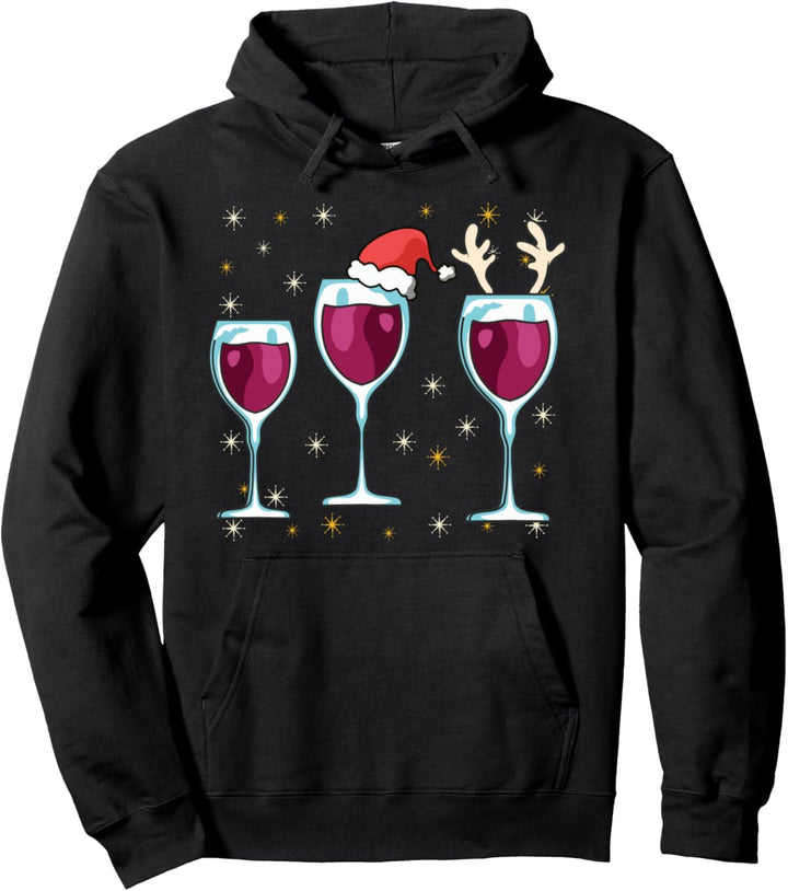 Weingläser Mit Weihnachtsmütze Ugly Christmas Rotwein Pullover Hoodie