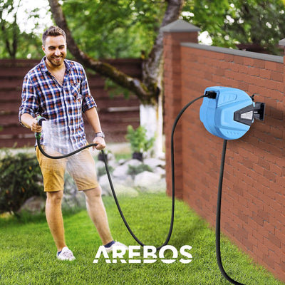 Arebos Schlauchaufroller | 15 m schwenkbare Schlauchtrommel | Wand-Schlauchbox mit Arretierstop | In