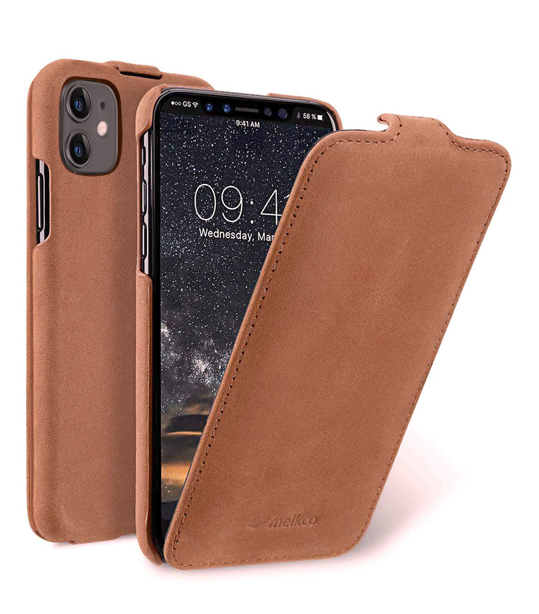 Hülle passend für Apple iPhone 11 (6,1 Zoll), Handyhülle mit echtem Leder, Flip-Case, Schutzhülle kl