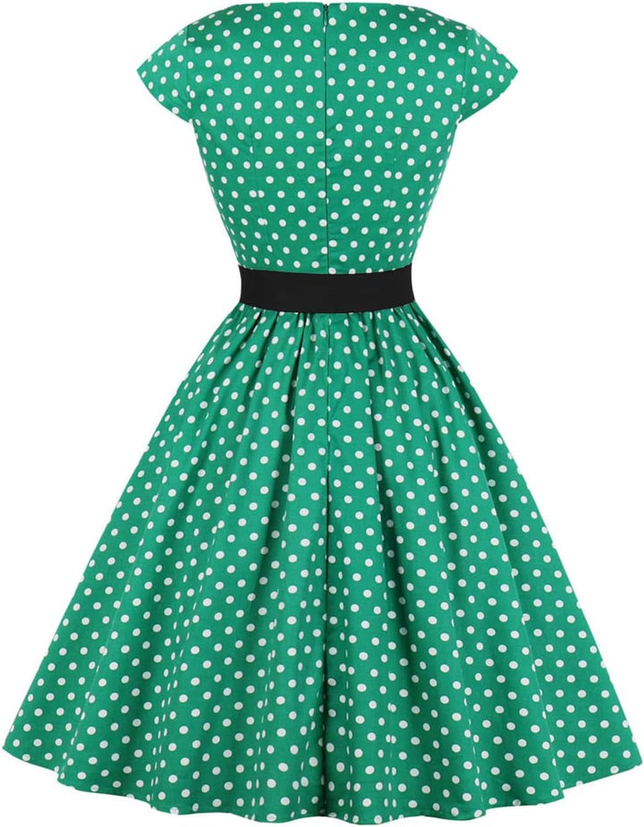AXOE Damen Rockabilly Kleider 50er Jahre Baumwolle Gürtel S Grün, S Grün