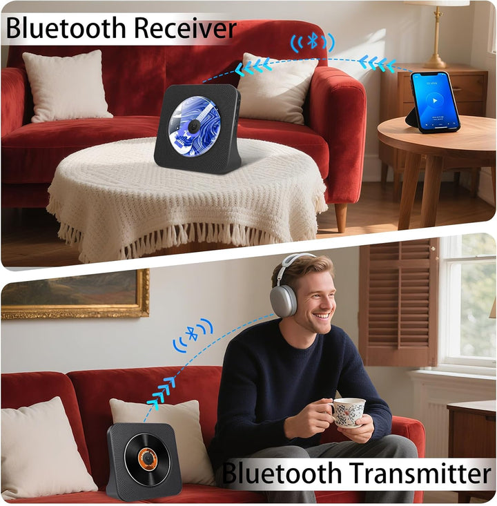 Bluetooth CD Player mit Radio, Tragbar CD Player für Zuhause, Desktop CD Player mit integriertem Dua