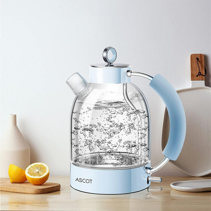 ASCOT Wasserkocher Glas, Elektrischer Wasserkocher Geschenke für Männer/Frauen/Familie 1,5L, Retro L