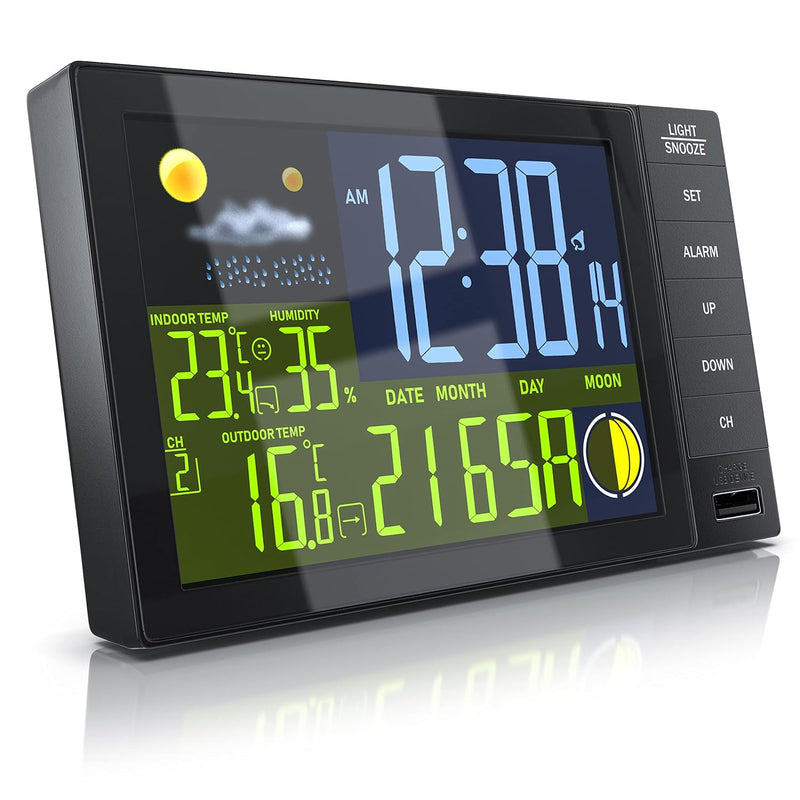 CSL - Wetterstation Funk mit Aussensensor, Wetter Center Innen und Aussentemperatur, mit Wettervorhe