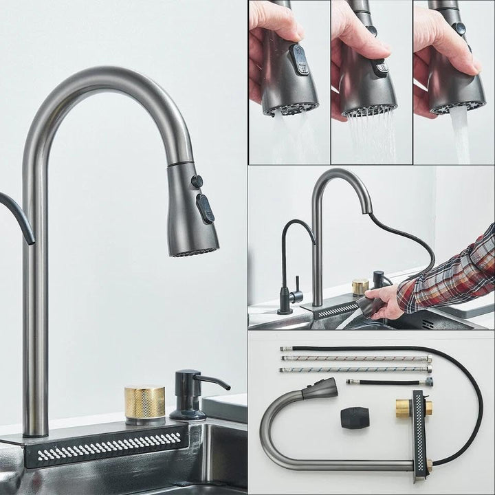 Edelstahl Küchenspüle Einbauspüle mit Wasserfallarmatur Spülbecken und Küchenarmatur Set Wasserfall