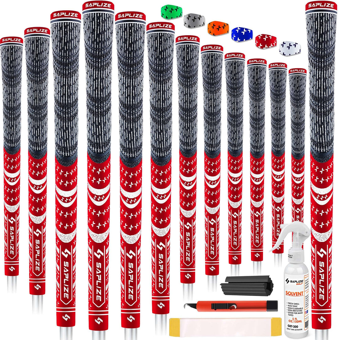 SAPLIZE Golfgriffe 13-teilig mit komplettem Umrüstsatz, Standard- / Mittelklasse, Kordelgummi, Hybri