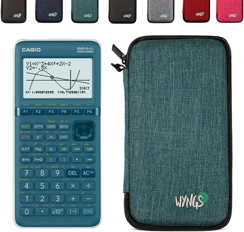 CALCUSO Sparkpaket: Casio Graph 25 E II + WYNGS Schutztasche türkis + Erweiterte Garantie von CALCUS