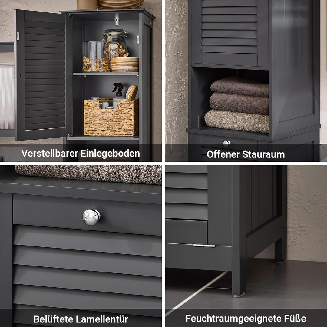 SoBuy Badezimmerschrank Hochschrank mit Wäschekorb Schmaler Badschrank mit Regal, Badmöbel für klein
