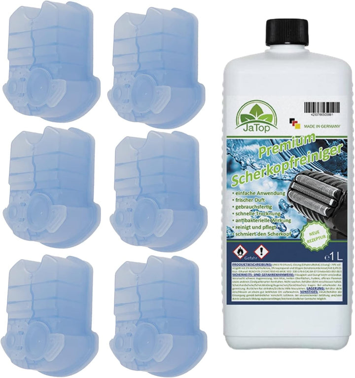 6 x 170 ml + 1L Nachfüllung JaTop Scherkopfreiniger Kartuschen kompatibel mit Clean & Renew Reinigun