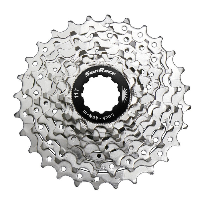 SunRace CSR91 9-Speed Nickel Plated Cassette with Alloy Lockring and Gray Spacer 9-fach, 9-fach