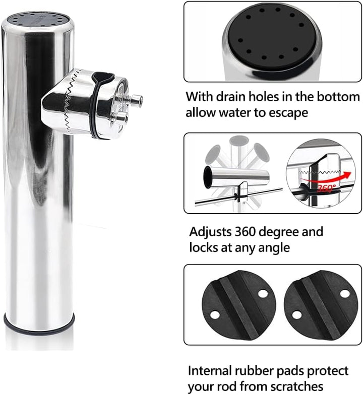 DEWIN Rutenhalter für Boot, Edelstahlboot Angelrutenhalter Zubehör für Schienen 1" bis 1-1/4"