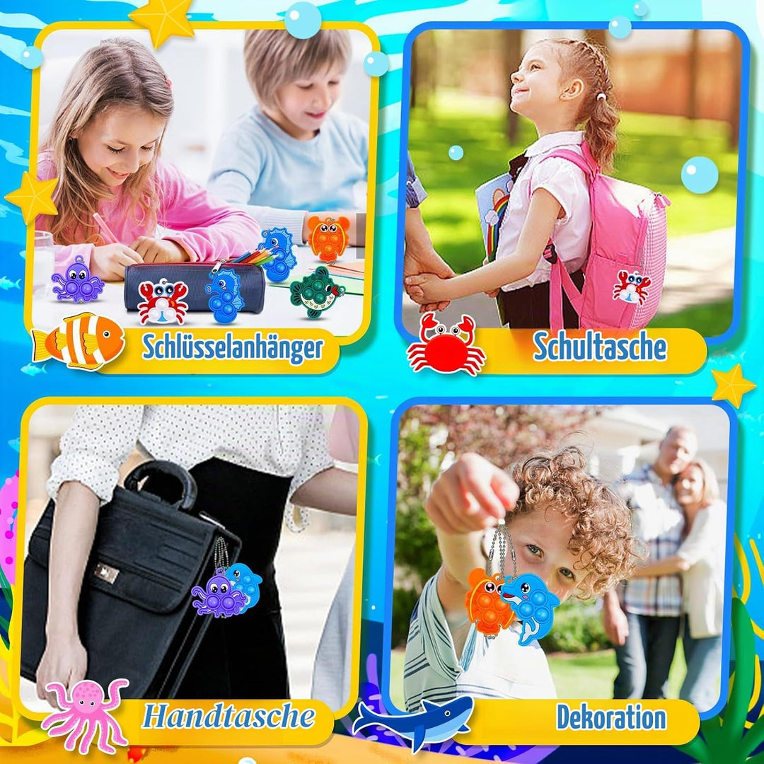 30Stk Silikon Pop Spielzeug Set für Kinder - Tierische Anti-Stress Schlüsselanhänger mit 8 Designs,