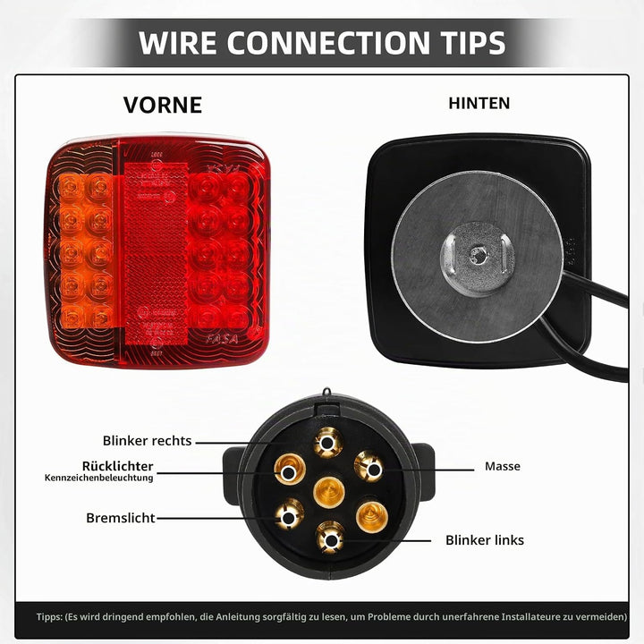 Yuanjoy 7-polig LED Rücklichter für Anhänger mit 7.5 m Kabel Vorverkabelt 12V LKW Rückleuchten mit E