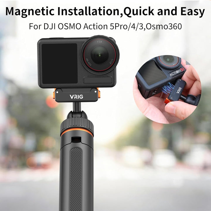 VRIG 40cm Mini Selfie Stick Stativ für DJI Osmo Action 5 Pro/4/3, 360°-Kopf-Verlängerungsstativ, mag