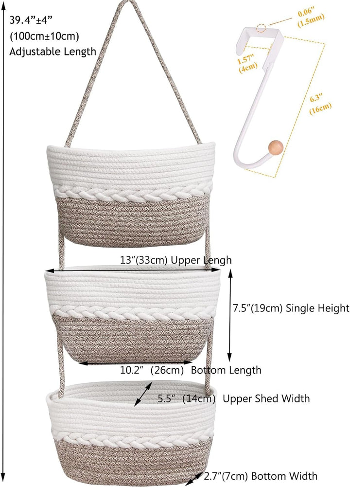 hänge aufbewahrungskorb Über der Tür hängender Korb zum3-Tier gewebter Baumwollseil Wandhalterung Au