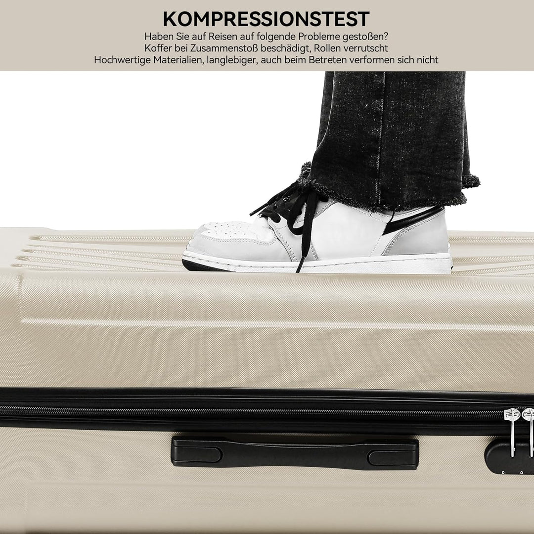 BEIBYE Hartschalen-Koffer Trolley Rollkoffer Reisekoffer Handgepäck 4 Rollen (M-L-XL-Set) (Creme Whi