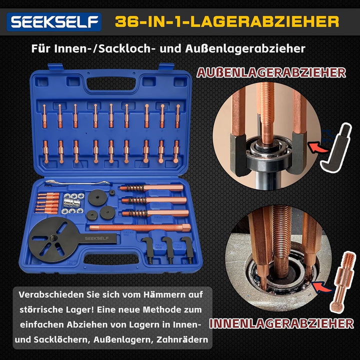 SEEKSELF 36-in-1 Lagerabzieher-Set, Innenlager Abzieher Trennsatz, Sackloch Lager Entfernungswerkzeu