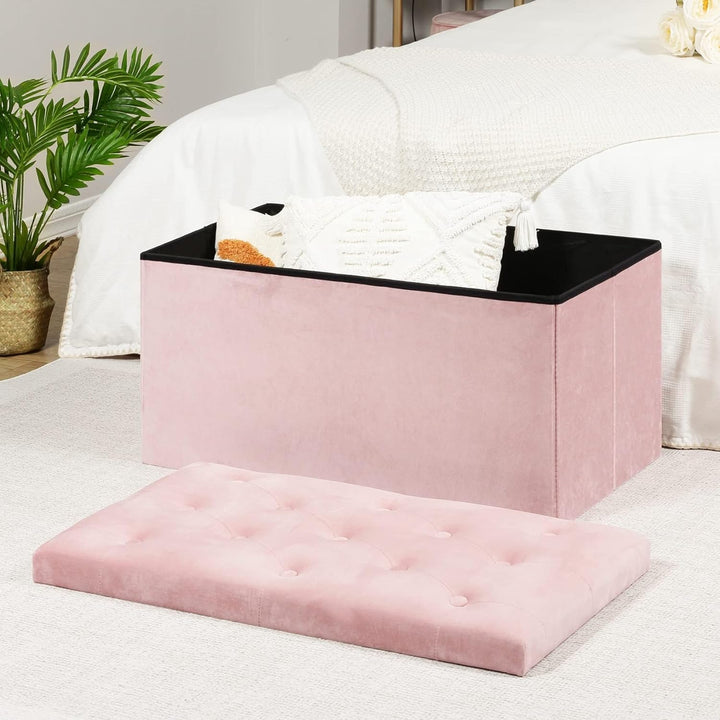 Bonlife Sitzbank mit Stauraum,Faltbarer Hocker,Aufbewahrungsbox Fusshocker Samttuch,Falthocker Sitzb