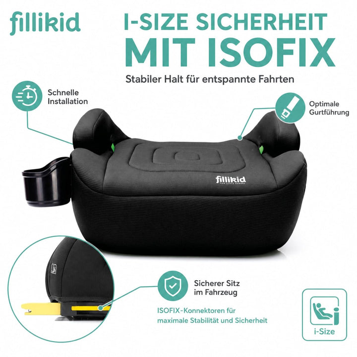 Fillikid Kinder Sitzerhöhung mit Isofix i-size Exklusiv | Auto Kinder Sitzerhöhung mit verlängerbare