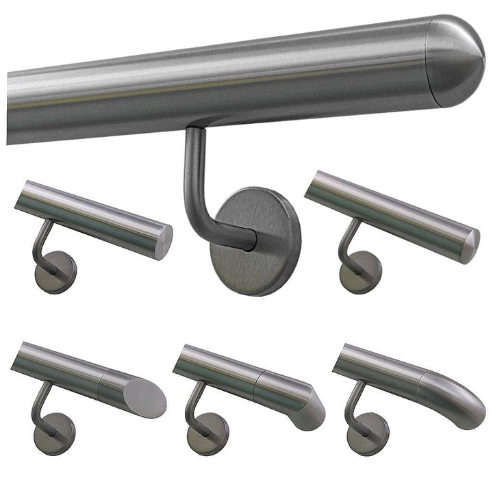 TIBU Handlauf Geländer Edelstahl Ø 42,4 mm - Länge 80 cm - Ende halbrunde Kappe und gewinkelte Halte