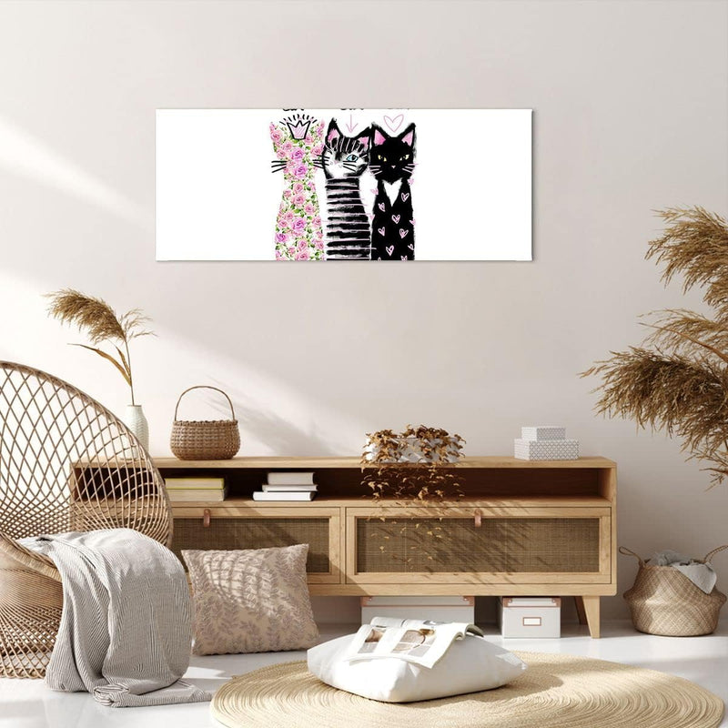 Panorama Bilder auf Leinwand 100x40cm Leinwandbild Katzen Blumen Tiere Gross Wanddeko Bild Schlafzim