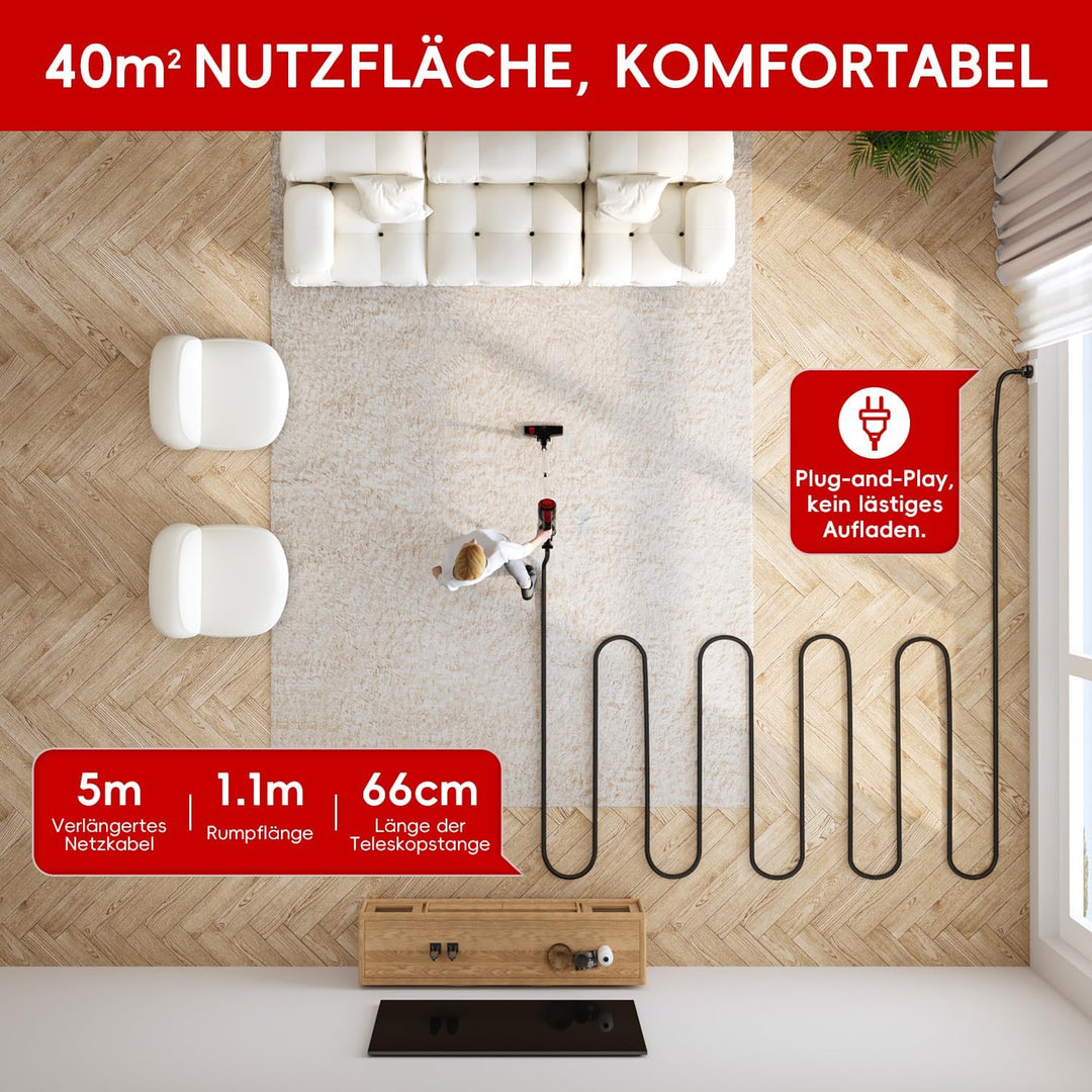 Staubsauger mit 5 Kabel,20KPa/500W,Kabelstaubsauger,Staubsauger,Handstaubsauger für Harte Böden/Tier