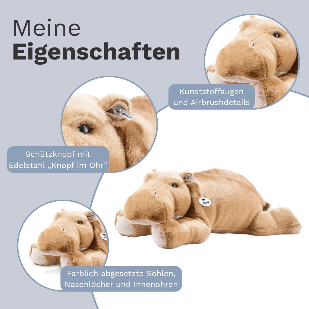 Steiff 085352 - Original Plüschtier Nilpferd Mocky, Kuscheltier ca. 80 cm, Markenplüsch Knopf im Ohr