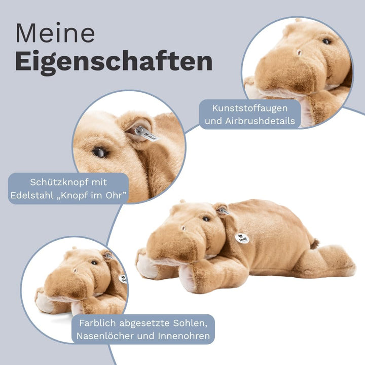 Steiff 085352 - Original Plüschtier Nilpferd Mocky, Kuscheltier ca. 80 cm, Markenplüsch Knopf im Ohr