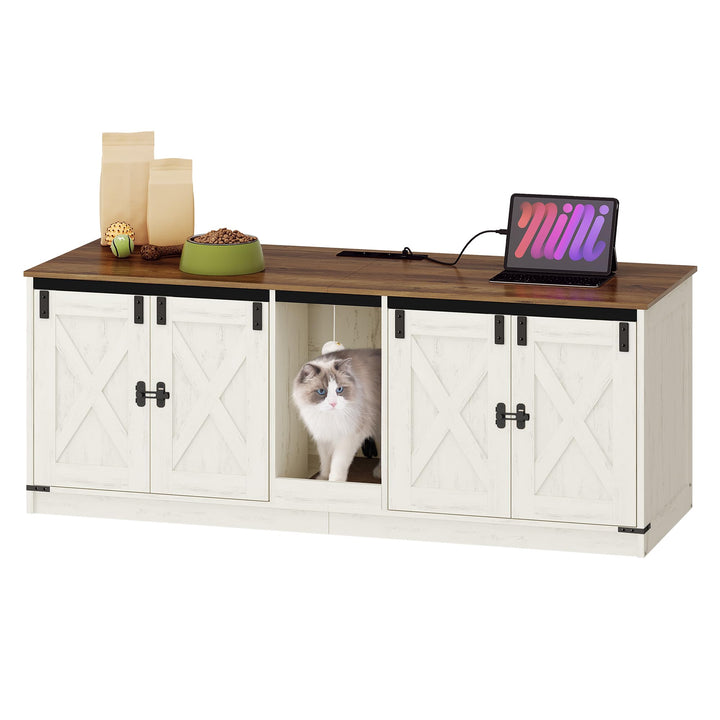 Hzuaneri Katzenschrank mit USB-Anschlüssen und Steckdosen, Katzenklo Schrank, 140 cm Verstecktes Kat