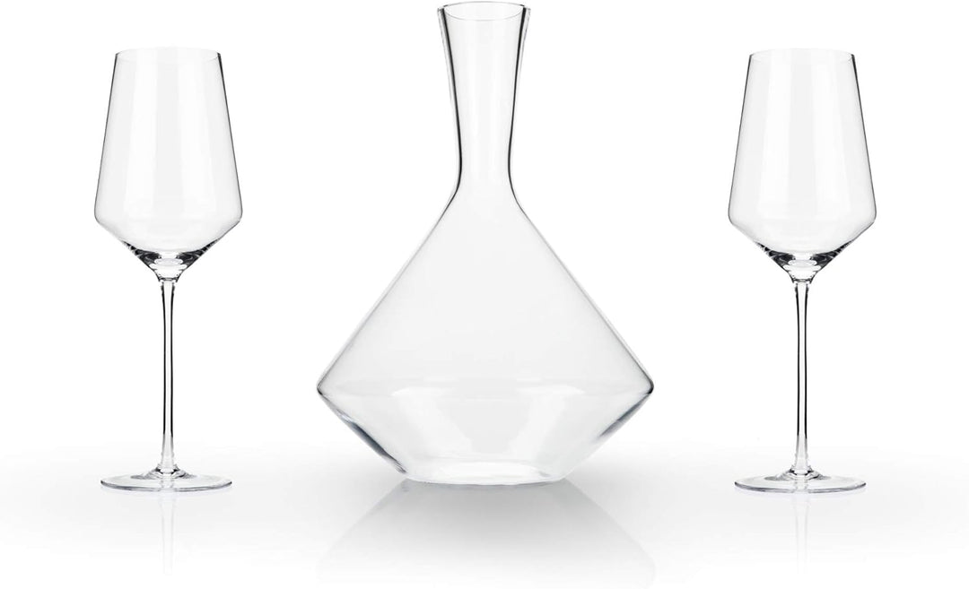 Viski Set of 3, Lead-Free Premium Crystal Clear Glass Modern Stemmed, Flat Bottom, Red Wine Gift, 16