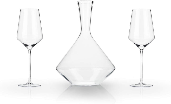 Viski Set of 3, Lead-Free Premium Crystal Clear Glass Modern Stemmed, Flat Bottom, Red Wine Gift, 16