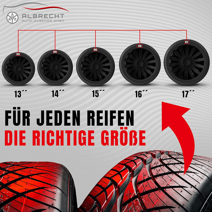 Albrecht 14 Zoll Radkappen schwarz matt für Stahlfelgen - Wind Radzierblenden aus hochwertigem Kunst