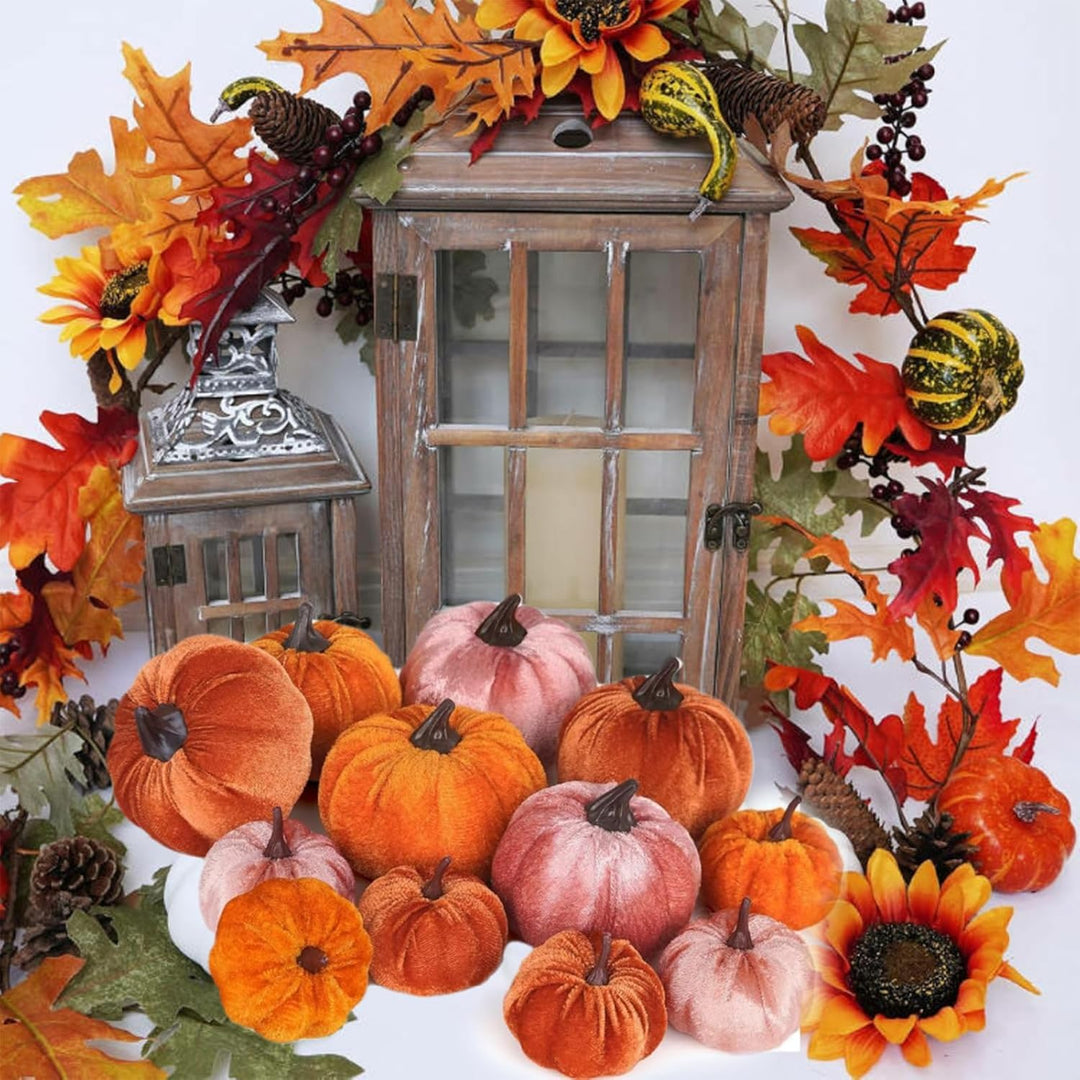 12 Pcs künstliche kürbisse verschiedene grössen, kürbis deko, samt plastik lifelike pumpkin harvest
