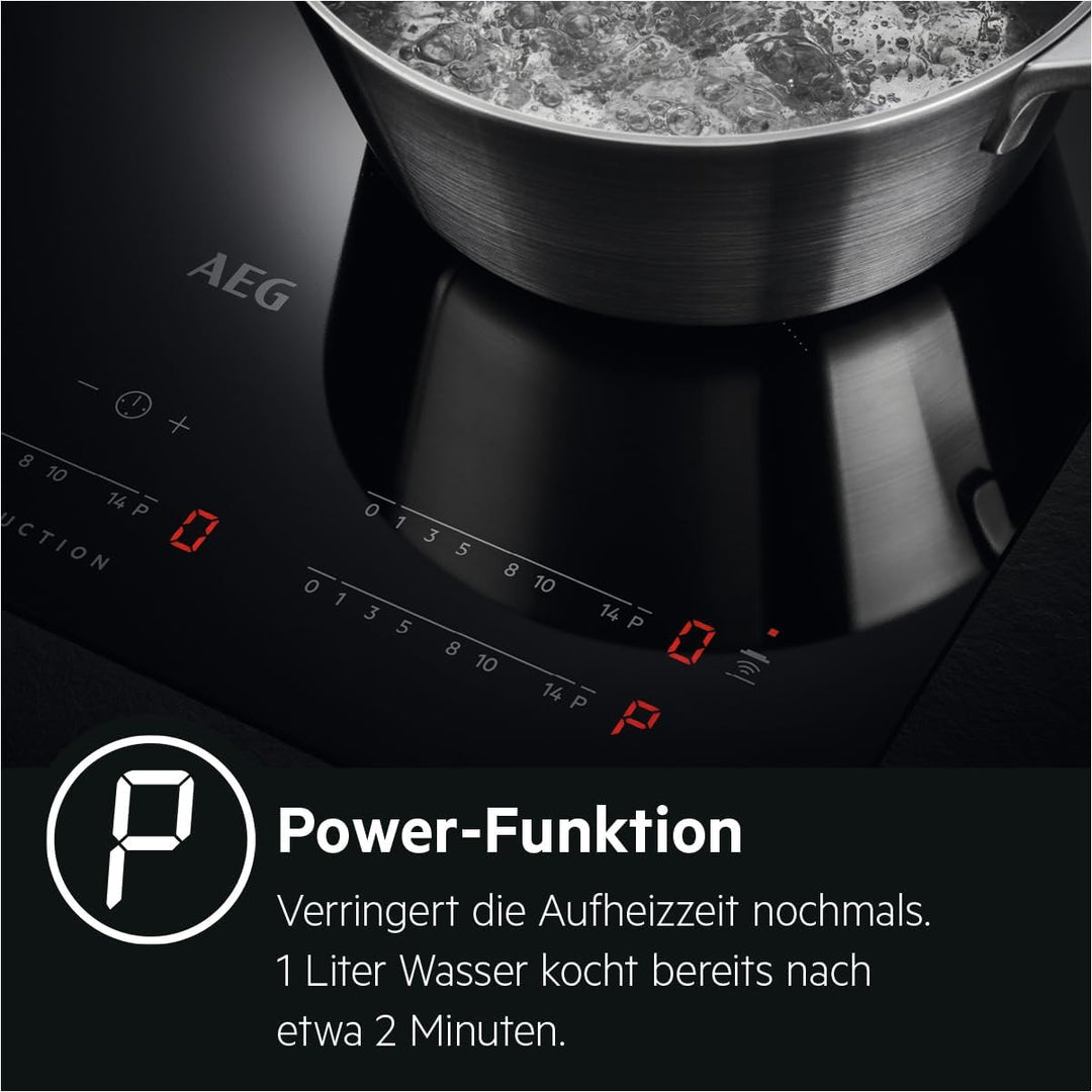 AEG IKB64431XB Autarkes Kochfeld/Induktion/Hob²Hood/Slider-Bedienung / 60 cm/Edelstahlrahmen / 4 Koc