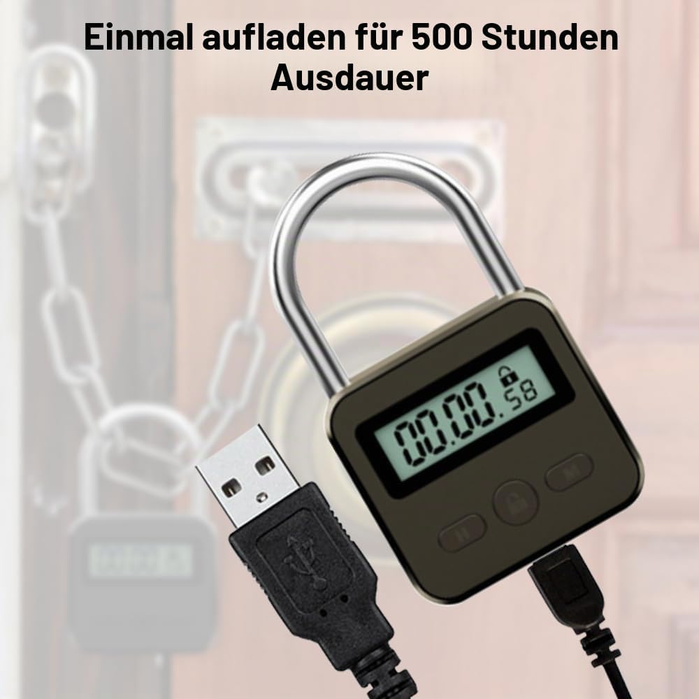 Aoreun Digitale Zeitschloss, Smart Time Lock mit LCD-Display, Wiederaufladbares USB Sicherheits Vorh