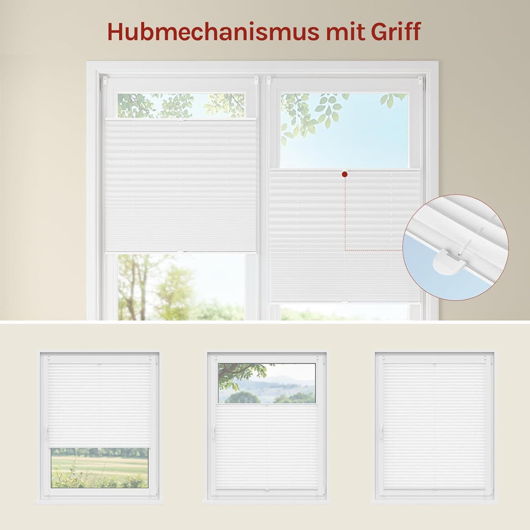 WOLTU Plissee ohne Bohren Klemmfix Faltrollo Jalousie Weiss 45x100cm (BxH), Plisseerollo Crushed Opt