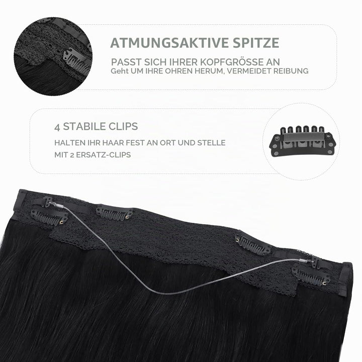 WENNALIFE Secret Hair Extensions Echthaar, 50cm 20 Inch 110g Tief Schwarz Remy Haarverlängerung Echt