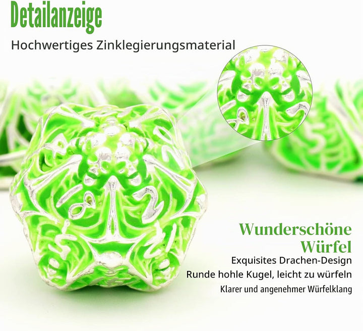 DND Würfel Polyedrische Rollenspiel Würfelset Fluoreszierende Skelette Würfel, Spielwürfel Dungeons