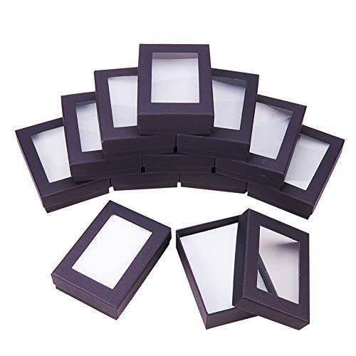 nbeads 24 Stück Schwarz Karton Schmuckschatullen, Schmuckkästchen mit Fenster Papierbox Geschenkboxe