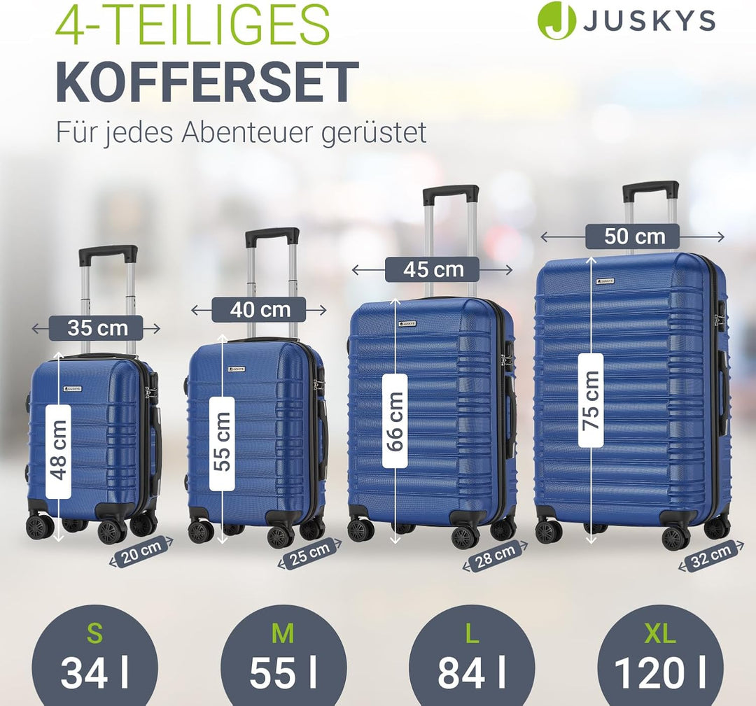 Juskys Hartschale Kofferset Reisekoffer 4 teilig - Zahlenschloss, geräuscharme 360° Rollen gross, Te