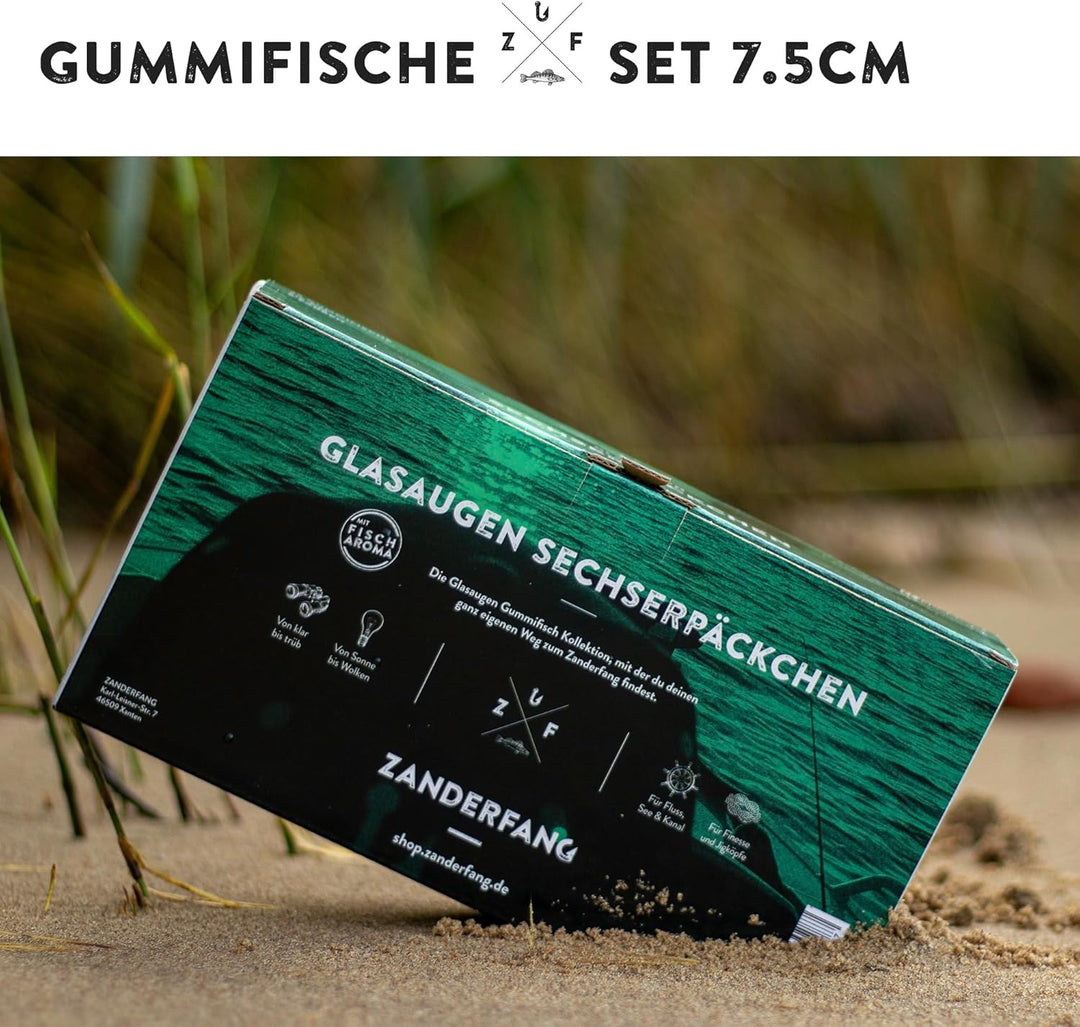 Zanderfang - Gummifische Set - Glasaugen Gummiköder für Zander, Barsch, Hecht - mit Fischaroma aroma